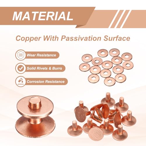 HARFINGTON 15Set Copper Rivets and Burrs Washers 12x4x8mm Dimpled Finish Solid Leather Rivet Fastener Studs Posts for Leather DIY Craft Belts Wallets Collars, Copper Tone - color: Copper Tone, size: 12x4x8mm