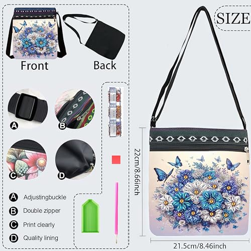 LSQFS Diamond Art Kits for Adults, DIY Diamond Painting Crossbody Bag, 5D Butterfly Floral Diamond Art Bags, PU Leather Art Bag, Craft Kits for Adults Women, Unique Gift - color: Butterfly flower 2