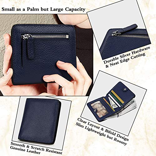 Small Leather Wallet for Women, Ladies Credit Card Holder RFID Blocking Women's Mini Bifold Pocket Purse - color: Navy Blue Rfid Blocking