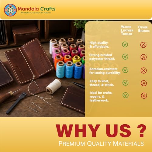 Mandala Crafts 80M 0.8mm Blue Round Waxed Thread for Leather Sewing - color: Blue, size: Round 0.8mm 85 Yards 80M