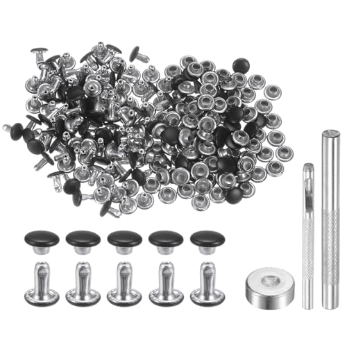 HARFINGTON 100 Sets 6mm x 6mm Metal Double Cap Rivets Snaps Studs Fasteners for Leather Craft DIY Repair Decoration, Matte Black - color: Matte Black, size: 6mm x 6mm