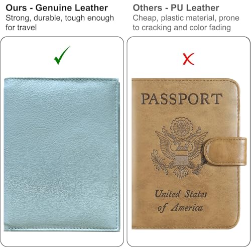 Chambray RFID Genuine Leather Passport Wallet - color: Chambray
