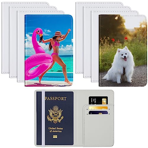 Yeaqee 8 Pcs Sublimation Passport Holder Cover, PU Leather Travel Wallet, Heat Transfer Blank DIY Passport Cover Card Holder for Credit Cards Business Men Women(White) - color: White