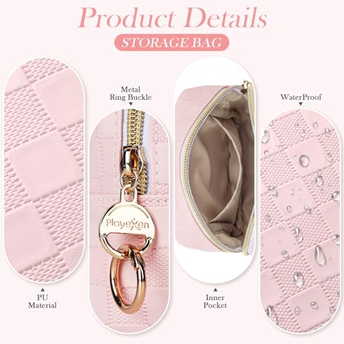 4.9" Small Makeup Bag, Checkered Mini Cosmetics Bag for Purse with Ring Buckle, Portable Small Travel Makeup Pouch for Women, Birthday/Wedding/Christmas Gifts (Checkered, Pink) - color: Checkered Pink-4.9 inch