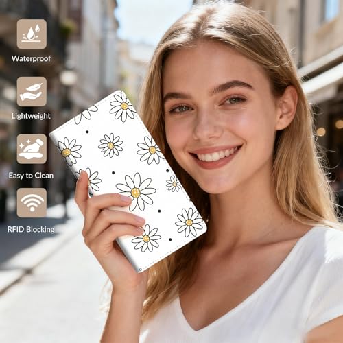 Anikathy Womens Wallet, Rfid Wallets for Women,Slim Thin Credit Card Holder Organizer Purse,PU Leather Cute Long Bifold Clutch Cash Wallet with Zipper Coin Pocket,Ladies Gift,Line Flower 1 - color: Line Flower 1