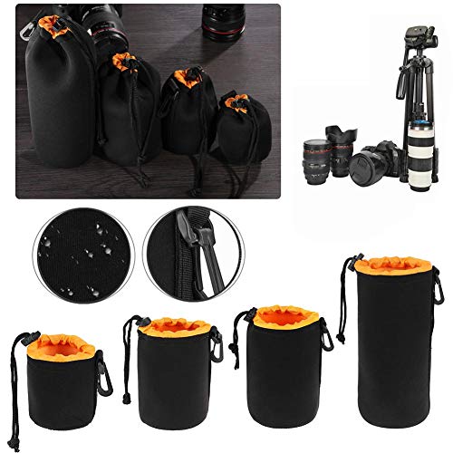Large Camera Lens Pouch, Thick Protective Neoprene Bag Storage Cover Case with Drawstring Design, Soft Plush Interior, Compatible for Canon, for Nikon, for Sony DSLR Lenses (L Size) - size: L: 10cm x 18cm (D x H)