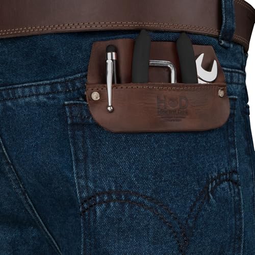 Hide & Drink, Work Pocket Organizer for Tools/Pens, Jeans Back Pocket Quick Grab Carry Job Tools, Office & Work Essentials, Full Grain Leather, Handmade - color: Bourbon Brown