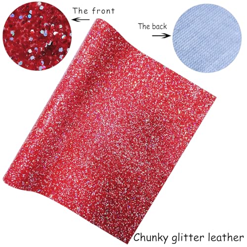 Burgundy Wine Red Chunky Glitter Faux Leather Roll 12 x 52 inch Shiny Mixed Color PU Fabric for Making Earrings Bows Crafts (16013#53) - color: 16013#53