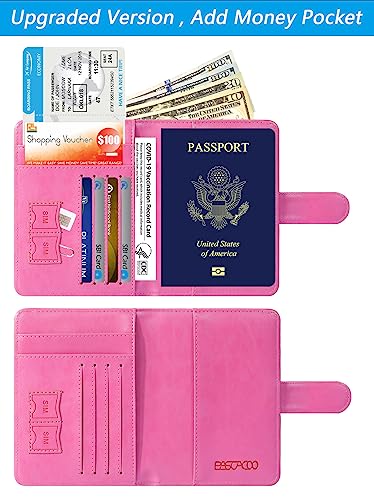 Passport Holder Cover Wallet RFID Blocking, Travel Essentials - color: Pink
