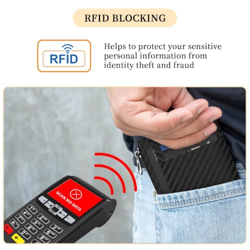 Hancynir Minimalist Black Slim Wallet Men Credit Card Holder Small RFID | Zipper Pocket Wallet, Thin Travel Coin Purse, Ladies Women Mens Gifts, Cute Card Case, 6 Card Slots, ID Window, PU Leather - color: 01-Carbon Black
