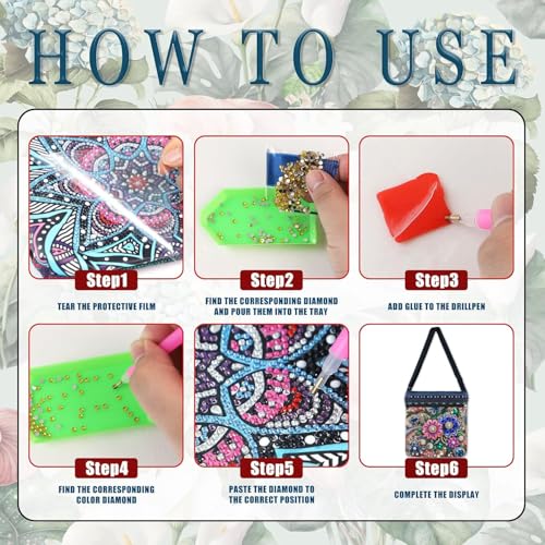DDGYP 5D Diamond Art Bags, Diamond Art Kits for Adults,8.5x8.7x0.39inch | DIY Diamond Painting Bags for Women,PU Leather Crossbody Bag with Zipper & Adjustable Strap, Flower Pattern - color: Blue