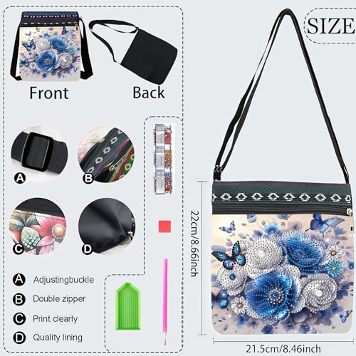 LSQFS 5D DIY Diamond Painting Crossbody Bag, PU Leather Butterfly Purse, Diamond Art Kits for Adults, Art Bag, Craft Kits for Adults Women, Creative Handmade Gift - color: Butterfly flowers 3
