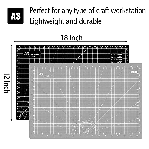 18"x12" (A3) Cutting Mat Black/Grey,3PCS Craft Knife Hobby Knife Includes 30PCS Spare Exacto Knife Blades #11 and A Ruler