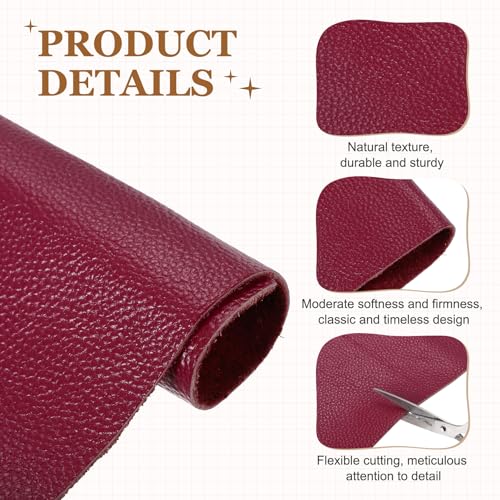 MECCANIXITY Thick Full Grain Leather Sheet, 23.6 x 15.8 Inch Natural Cow Leather 1.5-1.8 mm Fabric Pieces for DIY Craft Furniture Office Belts Notebook Covers,Fashion Red - color: Fashion Red, size: 23.6 x 15.8 Inch