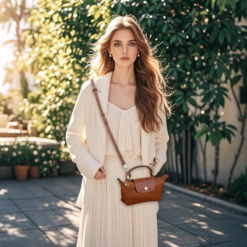 Purse Straps Replacement, Leather Handbag Crossbody Shoulder Strap Kit Adjustable for Mini Longcamp Tote Bag Women - color: DarkBrown