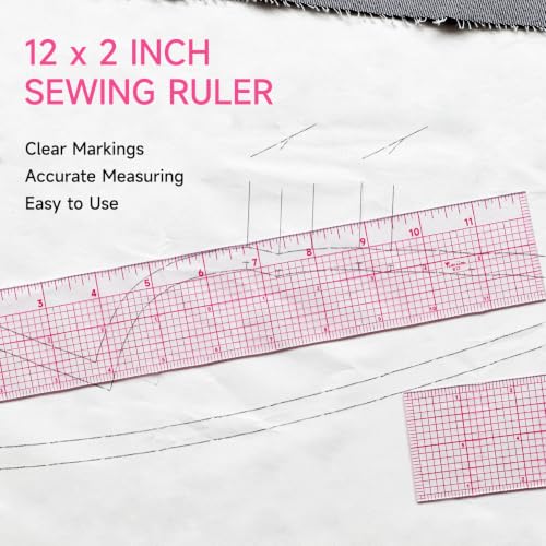YLaziion Clear Ruler for Sewing 2x12 Inch Grid Graph Ruler 1.4mm Thick PVC | Transparent Sewing Ruler, Pattern Grading Making, Clear Flexible Plastic Graphing Ruler, Quilting & Crafts Measuring Tool - style: 12" Design Ruler