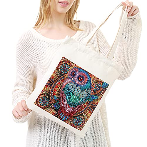 5D Diamond Painting Shopping Canvas Tote Bag Art DIY Painting Pen Handmade Handbags Owl Pattern for Women