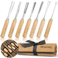 7-Piece Wood Carving Chisel Tools Set, Sharp CR-V Steel Blades | Precision woodworking tool kit with ash handles & canvas bag. Razor sharp 60CR-V blades for beginners and professionals - size: 7-Piece with Ash Handle