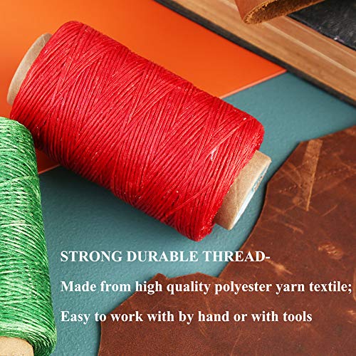Qmnnma Waxed Thread 284Yards, 150D Leather Sewing Waxed Thread Cord-Red - color: Red