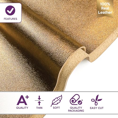 Real Dark Gold Metallic Leather: Genuine Shiny Leather with Metallic Top for Sewing, Crafting and Jewelry Making (Dark Gold, 12x12In/ 30x30cm) - color: Dark Gold, size: 12x12In/ 30x30cm