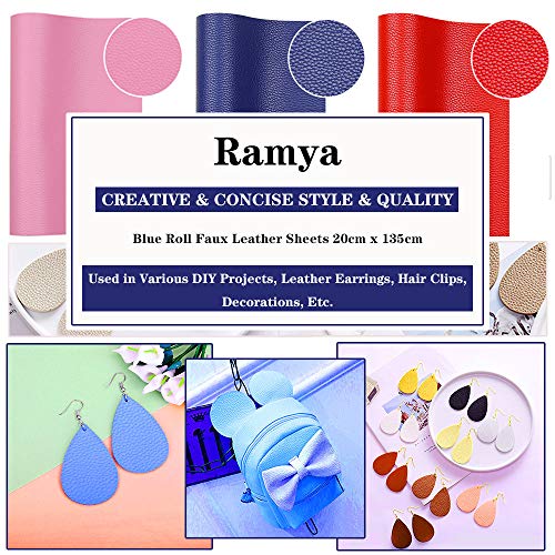 RAGAN Solid Color Faux Leather Sheets( 7.8 "X 53" ), Leather Fabric is Perfect for Leather Earrings and DIY Projects (Blue) - color: Clear,blue