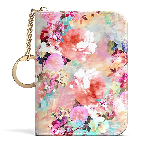 Credit Card Holder for Women, Small RFID Wallet Slim Leather Card Case - color: B-Watercolor Flowers, size: Keychain