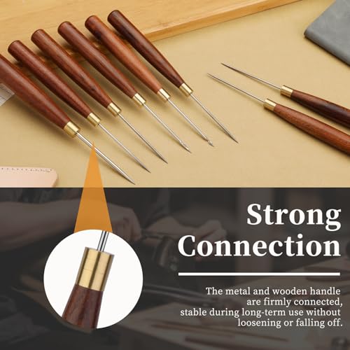 Diudus 3 Sizes Sewing Awl Tool, Leather Sewing Awl with Wooden Handle - color: 3 Pack Wood Color (Different Sizes)
