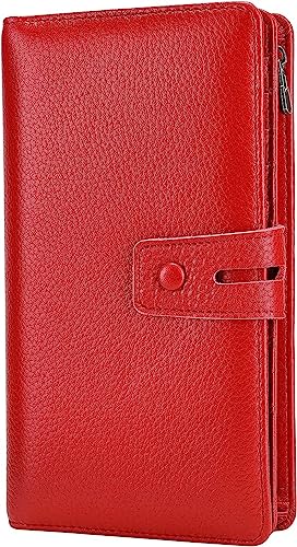Itslife Womens Wallet,Large Capacity RFID Blocking Leather Wallets Credit Cards Organizer Ladies Wallet with Checkbook Holder - color: 1-Red