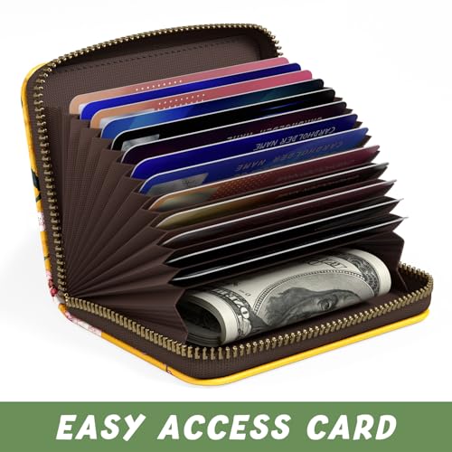 Credit Card Holder for Women, Small RFID Wallet Slim Leather Card Case - color: Beauty Flowers, size: Keychain