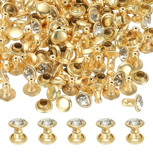 PATIKIL 6mm Leather Rivets, 70 Sets Rhinestone Rivet Studs Double Cap Spikes Rivet for Leather Crafting for Decor Repair DIY Clothing Belts Bags Shoes, Transparent Gold Tone - color: Transparent, size: 6mm