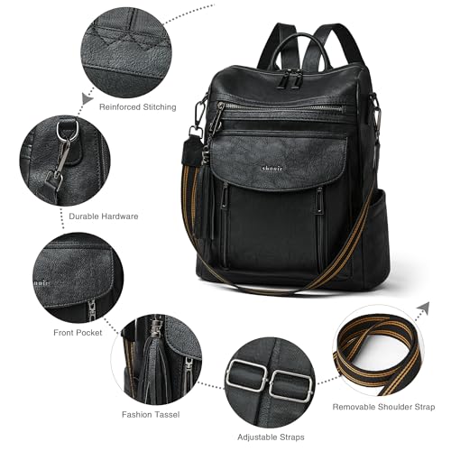 Shrrie Backpack Purse for Women Fashion Leather Backpack Purse Designer Travel Backpack Convertible Shoulder Bag with Wristlet - color: 2-2 Two-tone Black