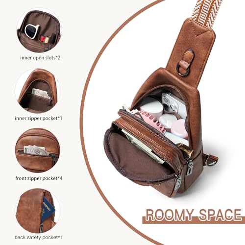 Leresas 7L Sling Bag for Women Crossbody Bag Sling Purse Fanny Packs Vegan Leather Chest Bag Trendy Handbag Travel Anti Theft - color: Brown