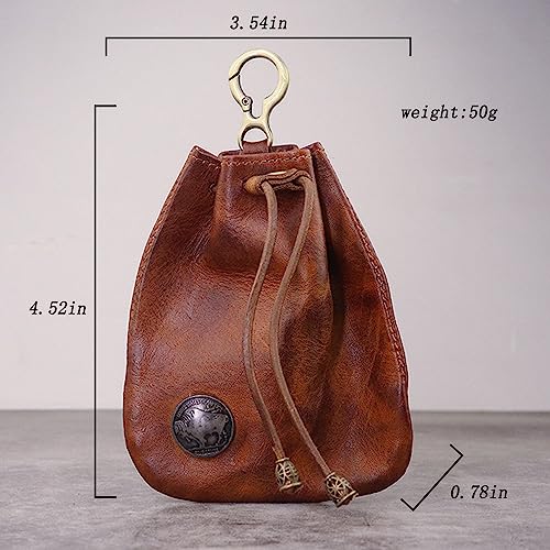Leather Coin Pouch, Drawstring First Layer Cowhide Coin Pouch Leather Coin Pouch Men Coin Pouch for Men and Women (Brown) - color: Brown