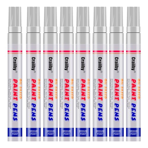 White Paint Markers, 8 Pack Oil-Based Waterproof Quick Dry and Permanent Paint Pen Set for Rocks Painting, Wood, Plastic, Canvas, Glass, Mugs, Metal, Tire, Stone, DIY Craft - color: White