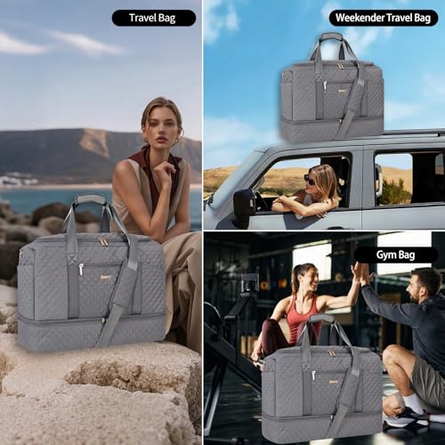 Stuery Weekender Bags for Women with Toiletry Bags: Large Overnight Bags Travel Duffel Bag Carry On Shoulder Weekend Tote with Shoe Compartment and Wet Pocket for Girls Airplane Traveling,Gray - color: D-3PCS Gray
