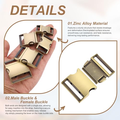HARFINGTON Metal Quick Side Release Buckles Zinc Adjustable Quick Release Buckle Replacement Snaps Clips Clasps - color: Brushed Bronze, size: 1"(25.3mm)