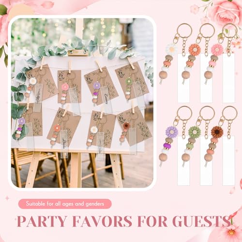 Wavyknot 12 Set Daisy and Acrylic Beadable Keychain Bars Bulk Laser Engraving Blanks Keychain Kit for DIY Crafts Jewelry(Pastel) - color: Pastel, style: Acrylic