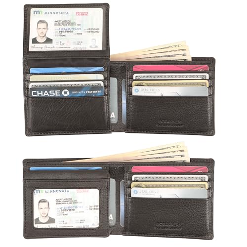 Mens Leather Flip ID Wallet RFID Blocking, 8 Credit Card Slots, 2 ID Window, 2 Sections for Bills, 3 Hidden Pockets | Black - color: Black, size: 8 Card + 2 ID