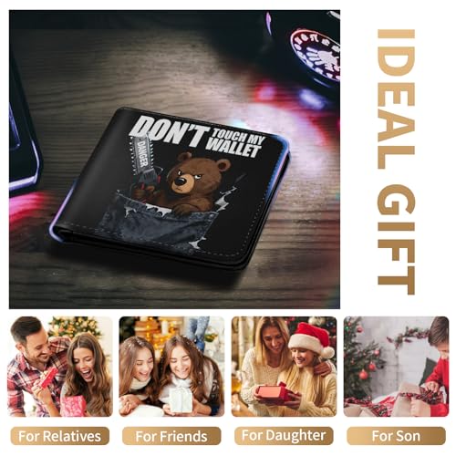 Bistup Teen Boys Cool Wallet - Men Mens Don't Touch My Wallet Leather Credit Id Card Cash Holder Man Black Rfid Blocking Zipper Wallets With Coin Pocket Id Window Aesthetic Teen Boy Male Youth Guys - color: Cowboy Bear