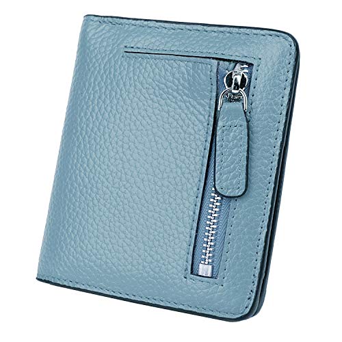 Small Leather Wallet for Women, Ladies Credit Card Holder RFID Blocking Women's Mini Bifold Pocket Purse - color: Gray Blue Rfid Blocking