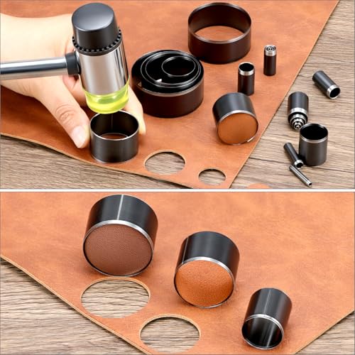 QWORK Leather Circle Cutter Tool Set - 21-Piece High Carbon Steel Punch Kit with Sizes Ranging from 1mm to 55mm, Hole Punch Tool Kit, Steel Round Cutting Dies