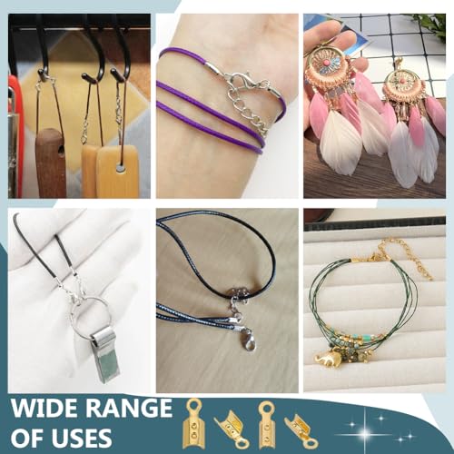 PH PandaHall 200pcs Fold Over Cord Ends, 18K Gold Plated Crimp Beads Leather Ribbon End Clasp Tips Brass Crimp End Tips Jewelry Connector for DIY Jewelry Making Bracelet Necklace, 7.5x2.5mm