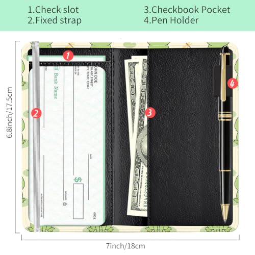 Checkbook Cover for Personal Checkbook, Cute Pu Leather Check Book for Women & Men, Slim Checkbook Holder with Pen Holder and Built-in Clear Plastic Divider, Cute Frog - color: Cute Frog