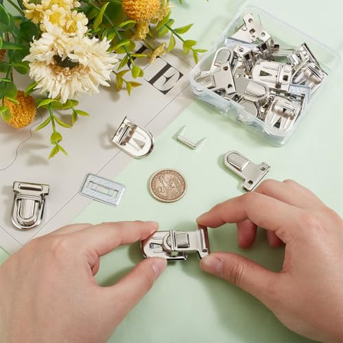 PH PandaHall 10 Sets Iron Tuck Lock Clasp Catch Purse Thumb Lock 35x25x11mm for Leather Bag Case Clasp Hangbag Purse Platinum - color: Platinum-10 sets