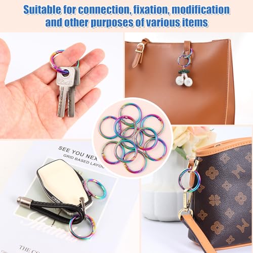 1 Inch Spring O Rings Buckles-10 Pcs Rinbow Spring Gate Rings Clasps | for Purse Shoulder Bag-Round Spring Hooks Carabiner Snap Clips for Handbag Key Chains DIY Crafts - color: Rainbow Spring Rings-10pcs-1 Inch