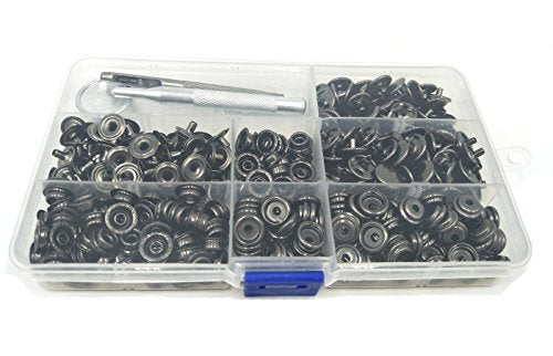 100 Sets - 12mm(1/2") Metal Line 20 Gunmetal Black Plated Steel Snaps Fastener Leather Rapid Rivet Button Sewing with Seting Tool (12mm, Gun Black) (Pack of 2) - color: Gun Black, size: 12mm (Pack of 2)