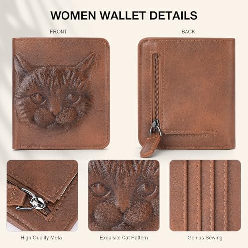 Small Wallet Women Slim RFID Leather Bifold Wallet Embossed Design | Compact design with ID window, card slots, and zipper coin pocket, ideal for daily travel, shopping, and gifts - color: 13-Red Brown