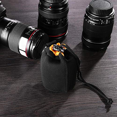 S Size (Small) Camera Lens Pouch, Thick Protective Neoprene Bag Storage Cover Case with Drawstring Design, Soft Plush Interior, Compatible for Canon, for Nikon, for Sony DSLR Lenses - size: S: 8cm x 10cm (D x H)
