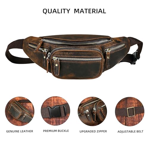 Water Resistant Canvas + Leather Hiking Riding Travel Fanny Waist Pack Small Phone Pouch For Men Women FB811-29 (Dark Brown-346) - color: Dark Brown-346