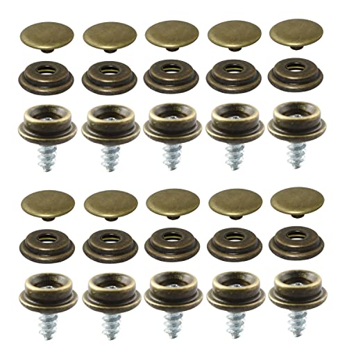 PZRT 10 Sets Canvas Snap Kit Stainless Steel Fastener Screw Snaps Consists of Buttons Sockets and Screw Studs for Leather Jackets Handbags, Bronze - color: Bronze